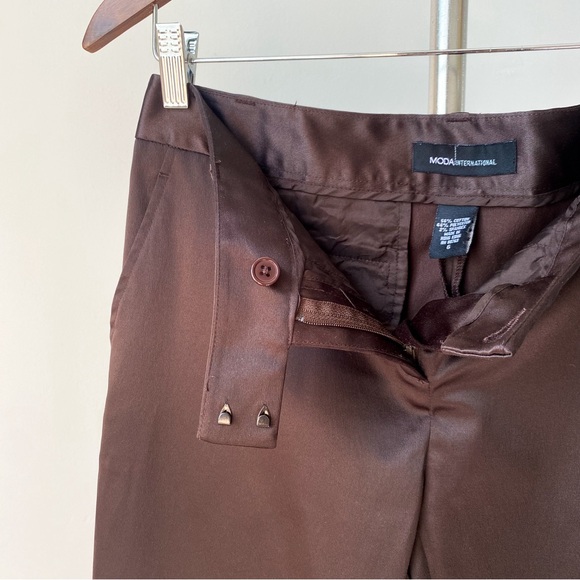 🌿Chocolate Brown Shinny Modern Mid-Rise Suit Pants by Moda - Picture 6 of 7